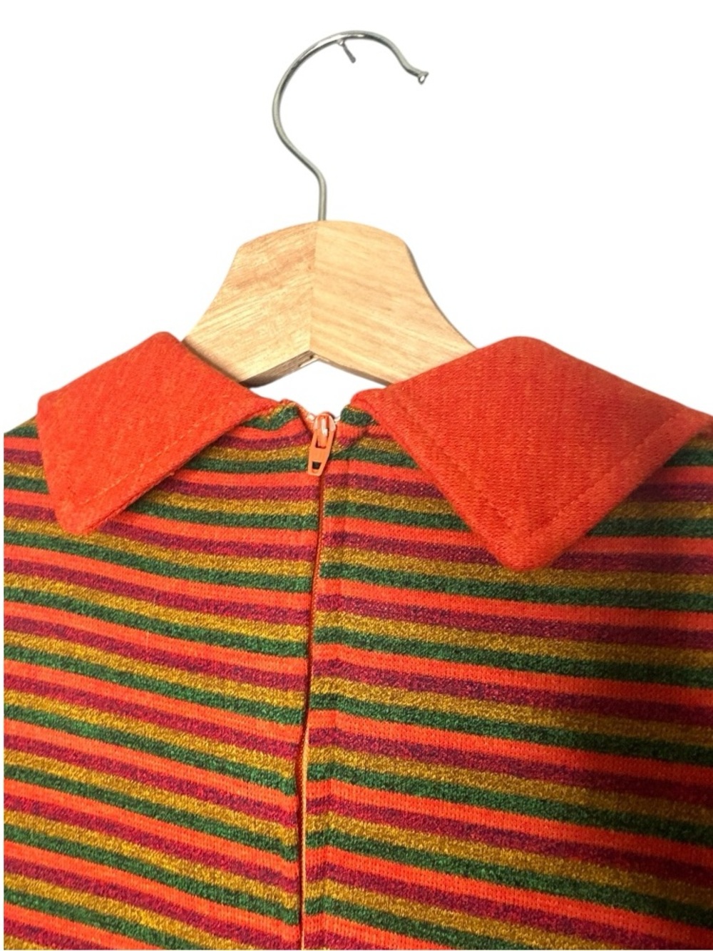 Vintage 1970s Butterfly Collar Striped A-Line Dress - Picture 9 of 12